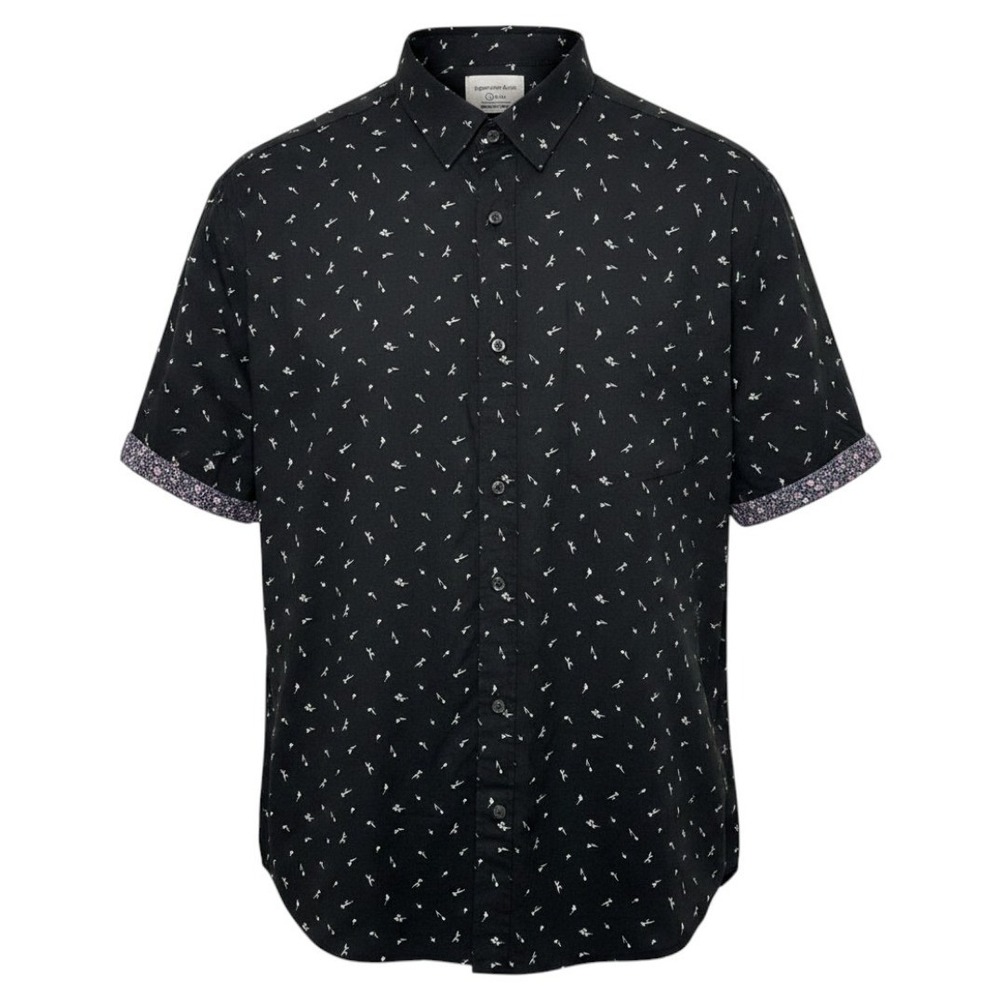 Paperdenim & Cloth Shirt Black Floral Stretch Button Down Short‎ Sleeve 1X Men
